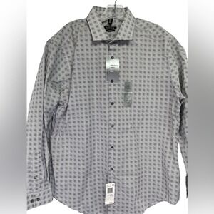 Van Hessen Mens Sz XL 17 1/2 Slim Fit white w/Black Dots Button Up  Shirt (B1)
